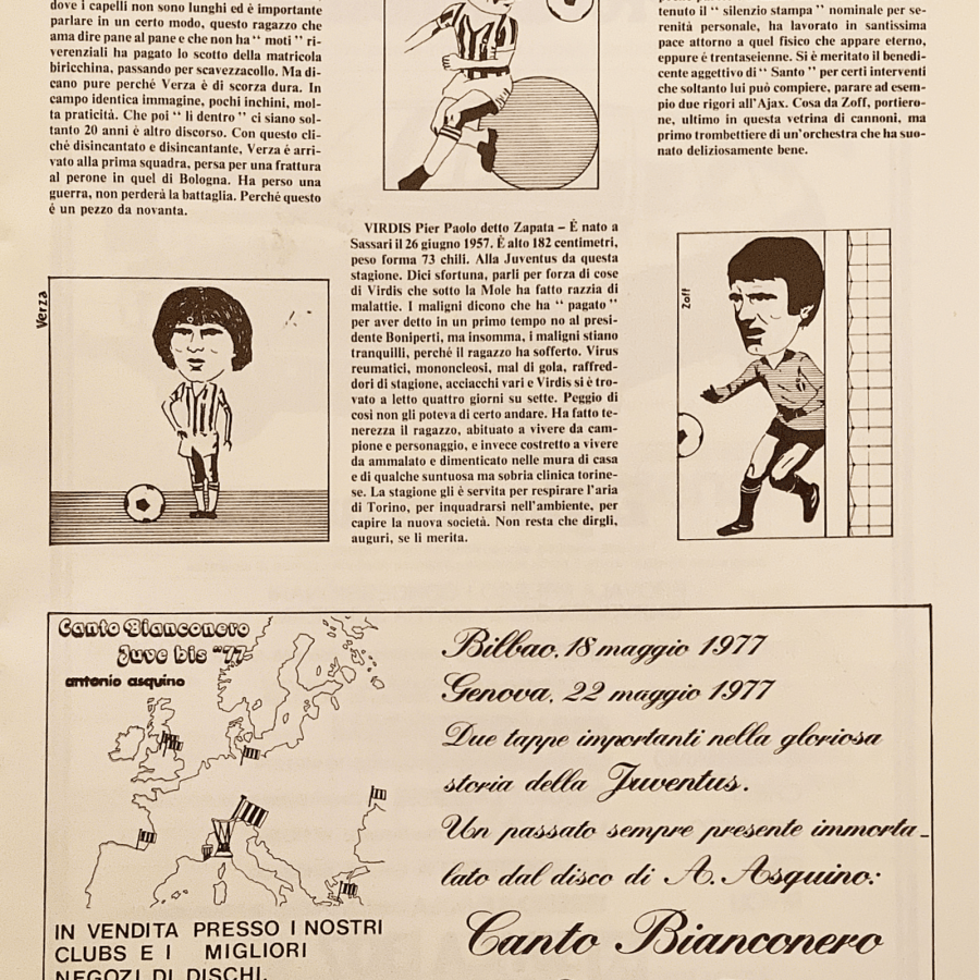 Annuncio sulla rivista "noi Juventini" anno II, n° 3 di maggio 1978