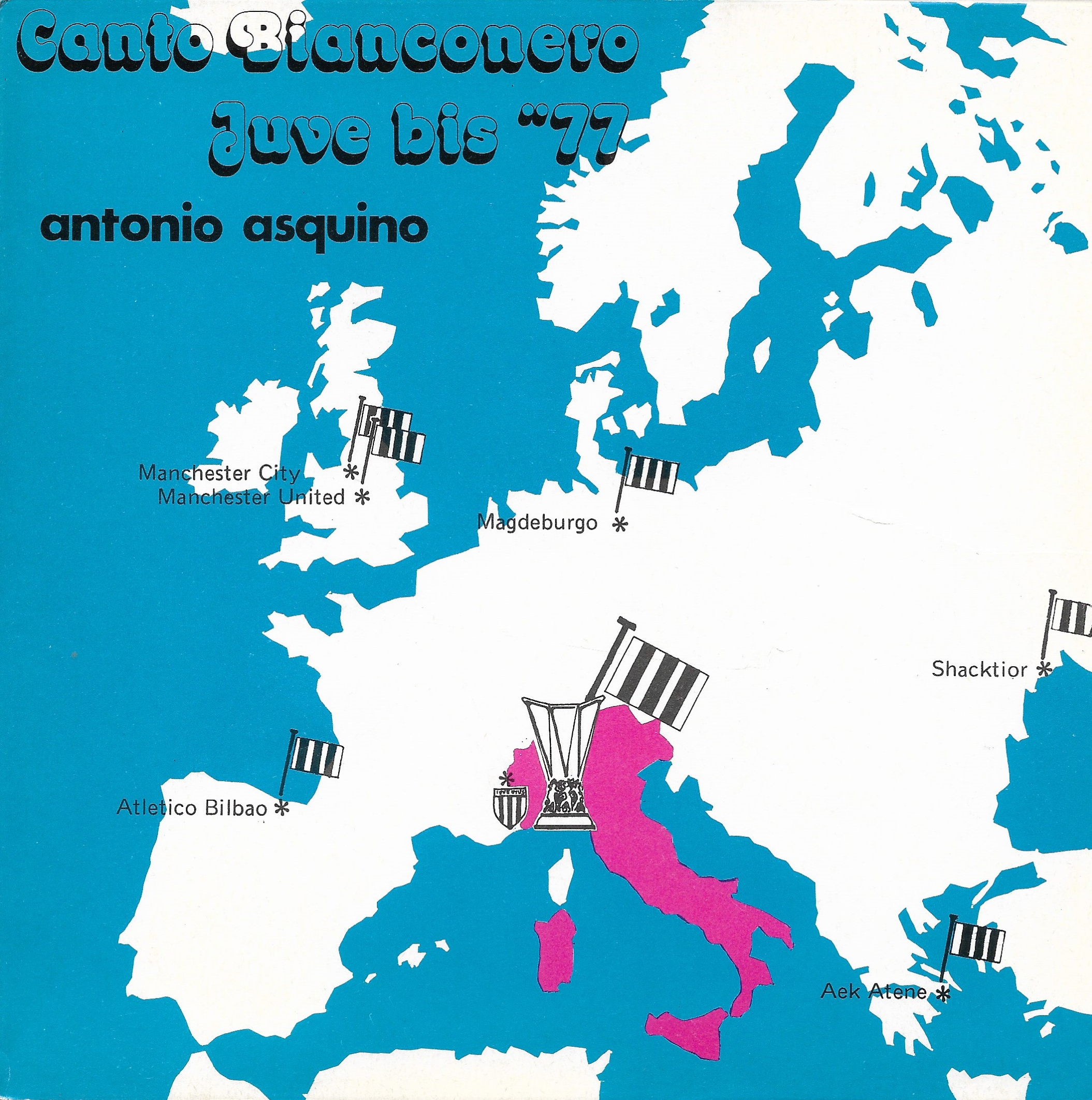 Copertina disco 45 giri: "Canto bianconero" e "Juve bis '77" di Toni Asquino