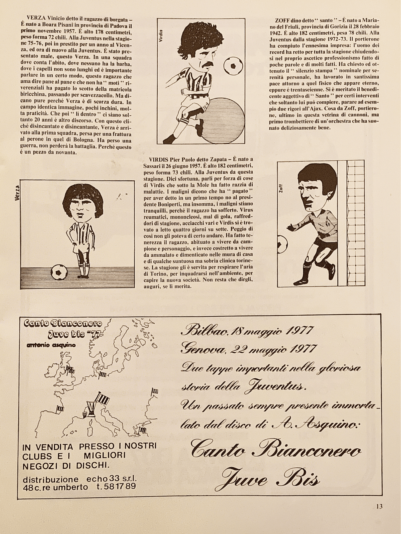 Annuncio sulla rivista "noi Juventini" anno II, n° 3 di maggio 1978